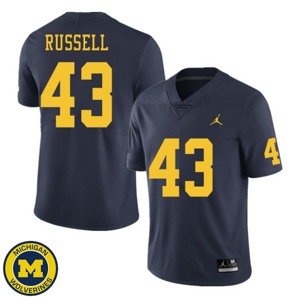 Mens University of Michigan #43 Andrew Russell Navy College Game Jersey